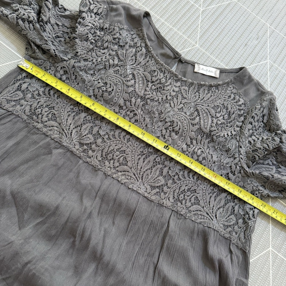 Altar'd State Dress Sz L Green Gray Scalloped Lace Fit And Flair Long Sleeve - Picture 6 of 8